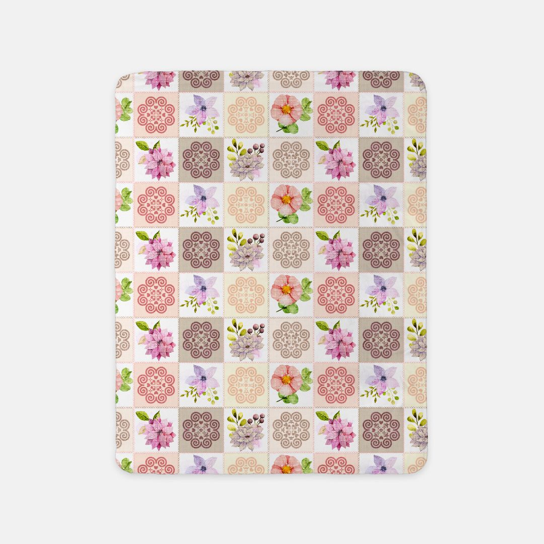 Sherpa Blanket (SAND) - Hmong Inspired - Fall Theme - Patch Square Pattern