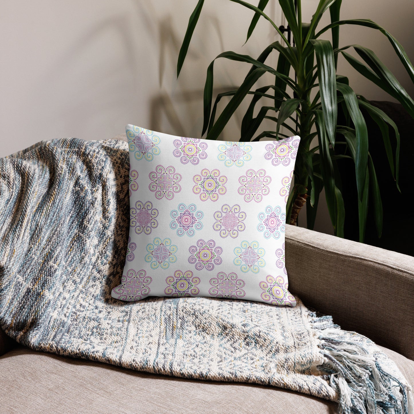 Colorful Hmong Inspired Patterns (Larger Design) - Pillow Case, Decorative Pillow, Bed Pillow, Throw Pillow, Sofa Pillow