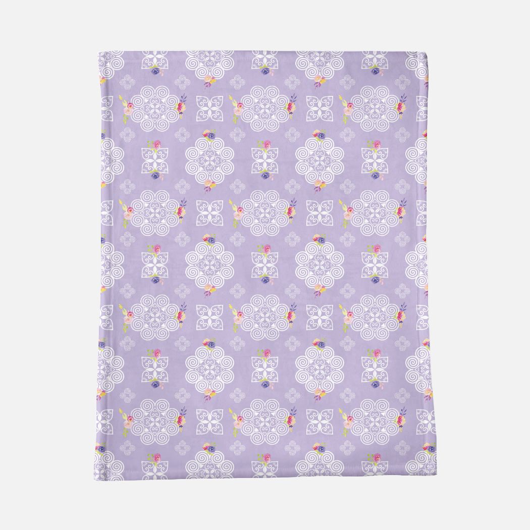 Minky Blanket - Hmong Inspired - Pink Purple Watercolor Roses- Purple BG