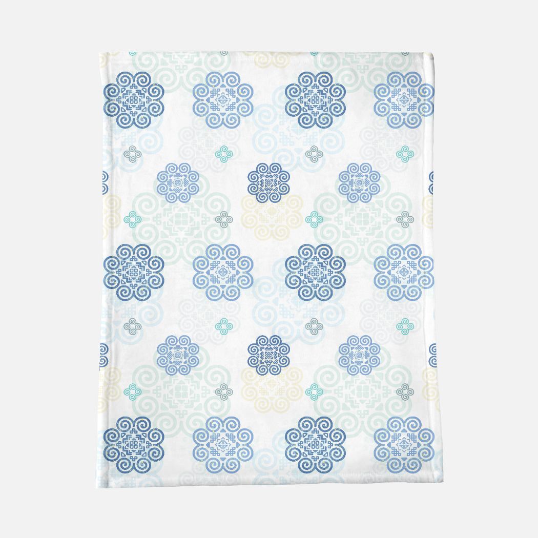 Minky Blanket - Hmong Inspired - Blue Neutral Theme- Silhouette Pattern