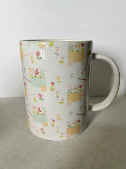 Mug 15oz White Ceramic - Cute Pastel Spring Floral Garden Theme