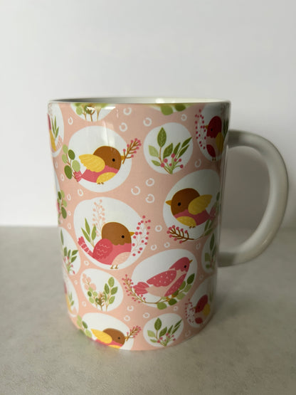Mug 15oz White Ceramic - Cute Spring Bird Theme