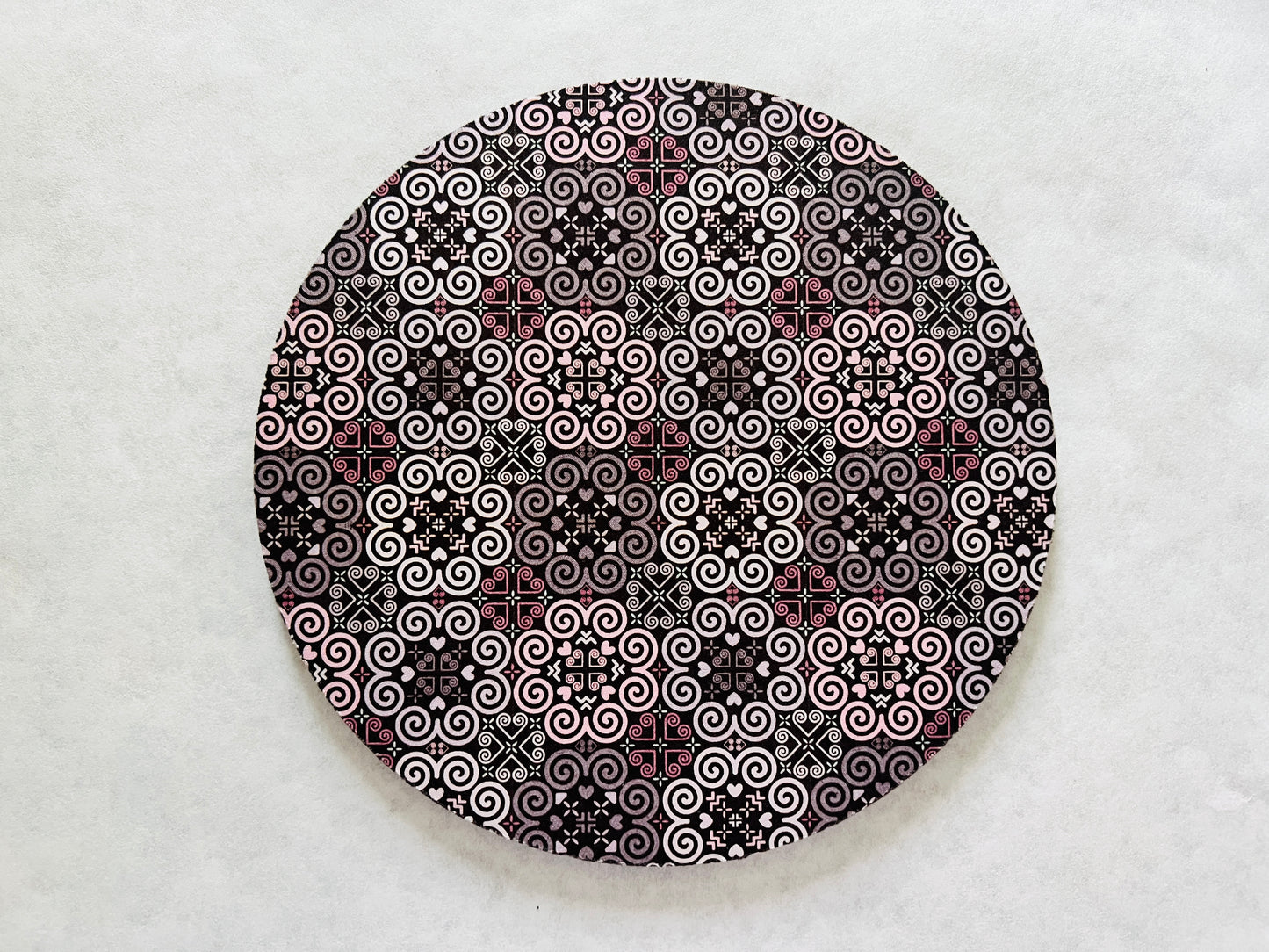 7.5" Round Mousepad (1/4" Thick) - Hmong Inspired - Bright Colorful Pattern - Pink and Brown Theme