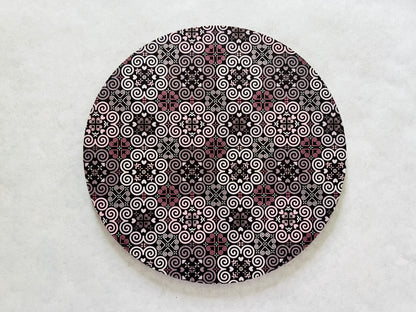 7.5" Round Mousepad (1/4" Thick) - Hmong Inspired - Bright Colorful Pattern - Pink and Brown Theme