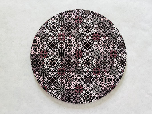 7.5" Round Mousepad (1/4" Thick) - Hmong Inspired - Bright Colorful Pattern - Pink and Brown Theme