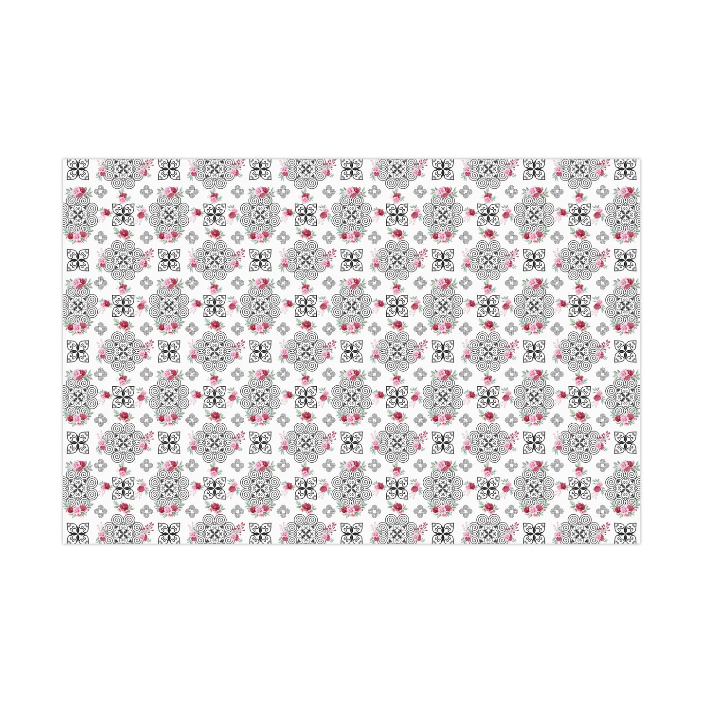 Gift Wrap Papers - Hmong Inspired Design - Red and Pink Watercolor Florals Flowers