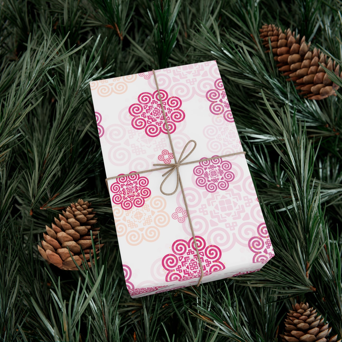 Gift Wrap Papers - Hmong Inspired - Pink Theme -  Silhouette Pattern BG