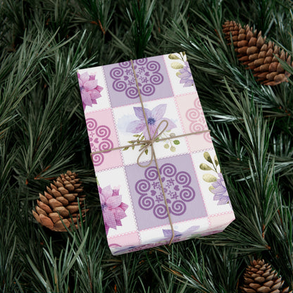 Gift Wrap Papers - Hmong Inspired - Pink & Purple Watercolor Florals Flowers Patch Square - Pattern BG