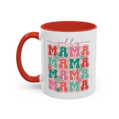 Coffee Mug Cup (11, 15oz) - Jolly Mama Retro Bright Colorful Style Theme Christmas