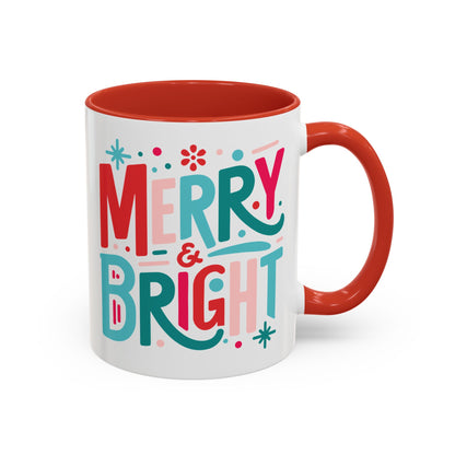 Coffee Mug Cup (11, 15oz) - Merry and Bright - Christmas Bright Colorful Vintage Theme Style