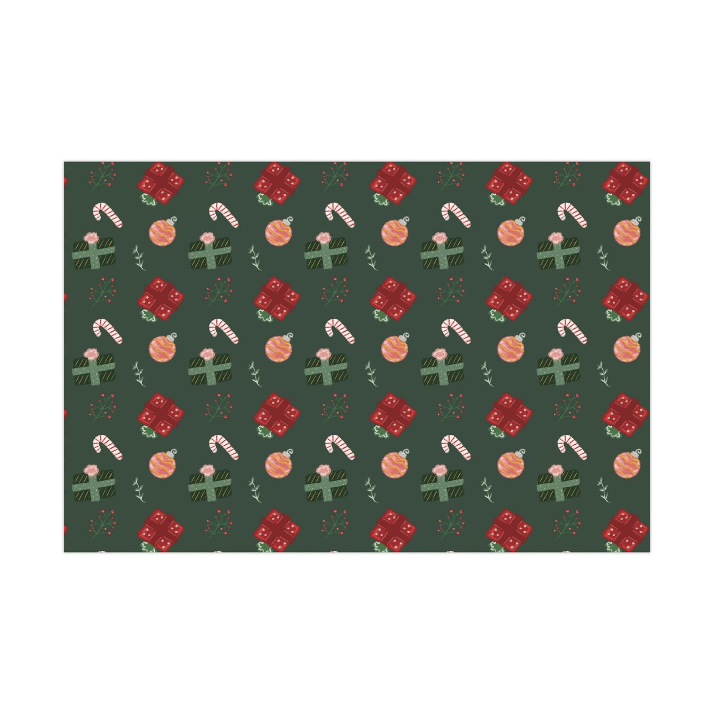 Gift Wrap Papers - Christmas Xmas Presents Ornaments Candy Canes Plants Florals - Green BG Theme