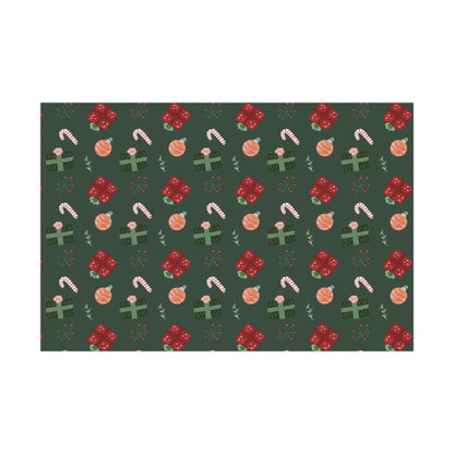 Gift Wrap Papers - Christmas Xmas Presents Ornaments Candy Canes Plants Florals - Green BG Theme