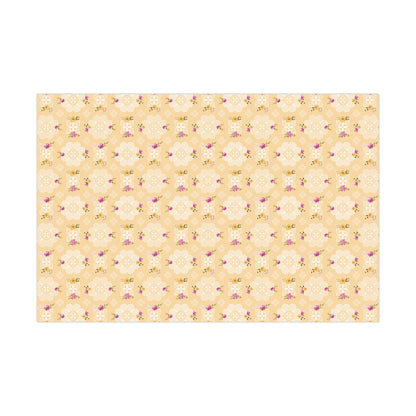 Gift Wrap Papers - Hmong Inspired Design - Pink and Yellow Watercolor Florals Flowers - Yellow Background