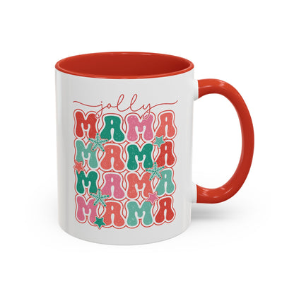 Coffee Mug Cup (11, 15oz) - Jolly Mama Retro Bright Colorful Style Theme Christmas