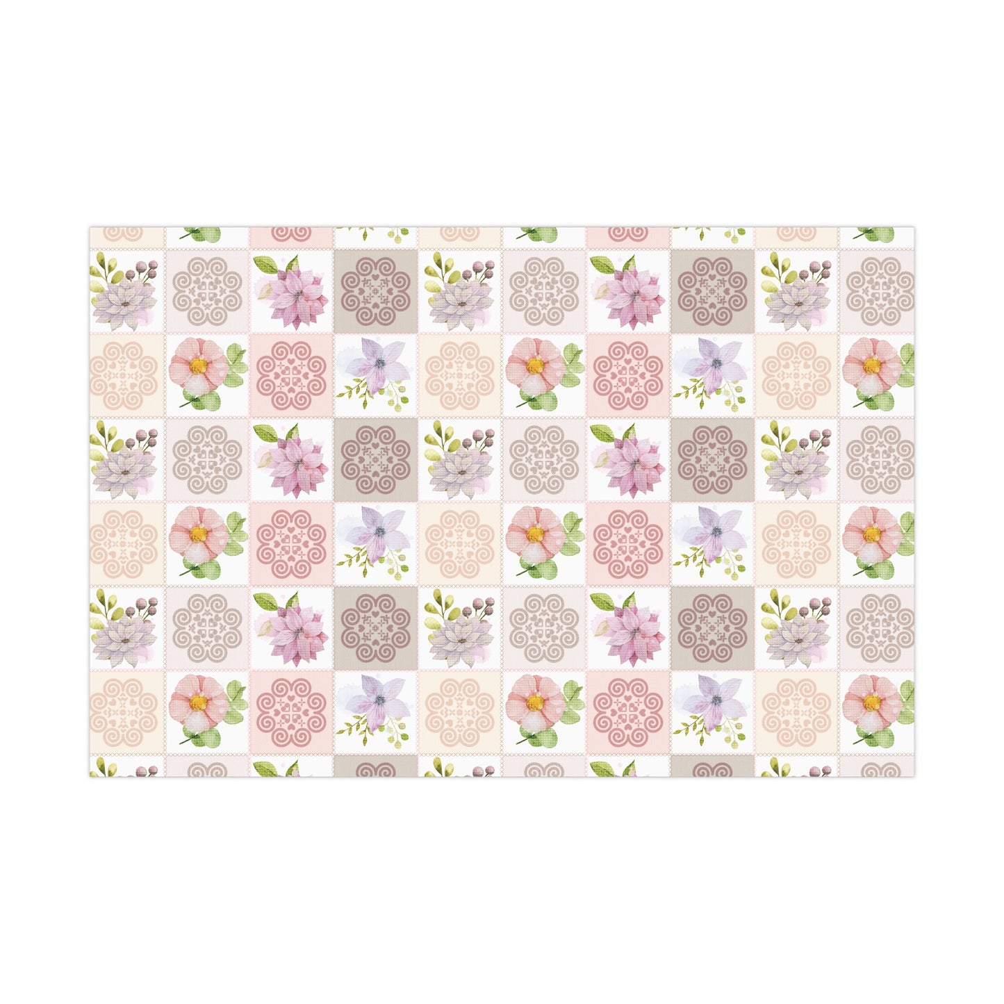 Gift Wrap Papers - Hmong Inspired - Fall Theme - Watercolor Florals Flowers Patch Square - Pattern BG