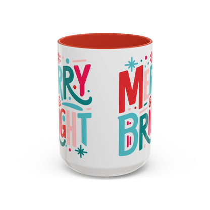 Coffee Mug Cup (11, 15oz) - Merry and Bright - Christmas Bright Colorful Vintage Theme Style