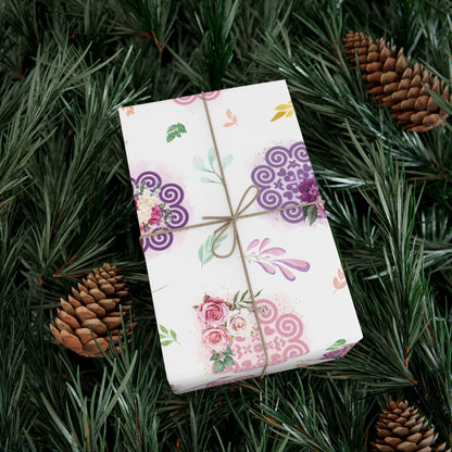 Gift Wrap Papers - Hmong Inspired - Pink Purple Patch Watercolor Leaves - Pattern BG