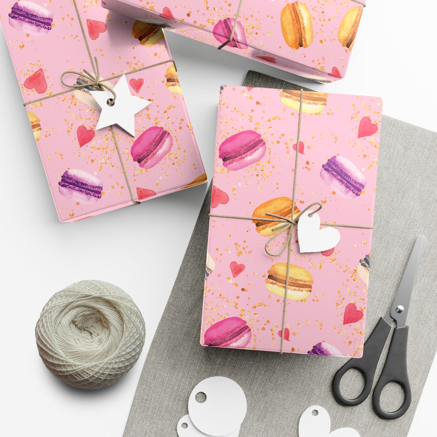 Gift Wrap Papers - Watercolor Macarons - Bright Colorful - Pink Theme on Pink BG