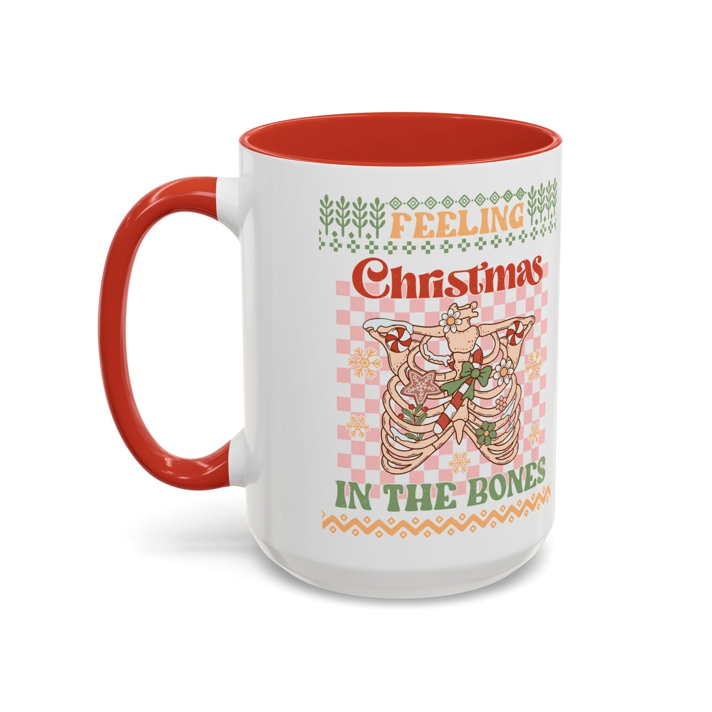 Coffee Mug Cup (11, 15oz) - Feeling Christmas in the Bones Retro Sweater Look Theme