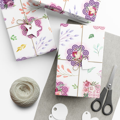 Gift Wrap Papers - Hmong Inspired - Pink Purple Patch Watercolor Leaves - Pattern BG