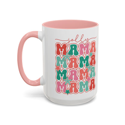 Coffee Mug Cup (11, 15oz) - Jolly Mama Retro Bright Colorful Style Theme Christmas