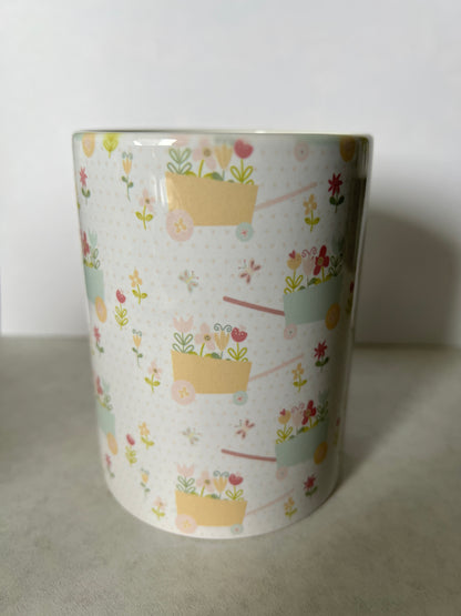 Mug 15oz White Ceramic - Cute Pastel Spring Floral Garden Theme