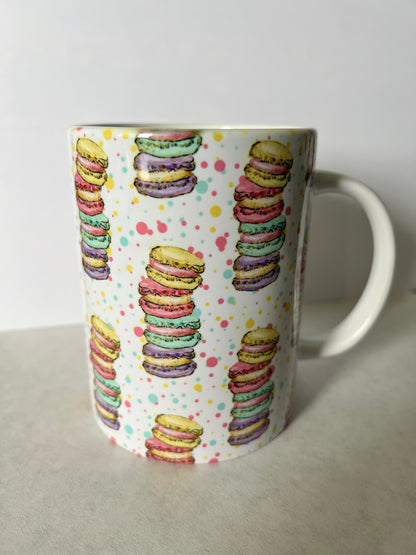 Mug 15oz White Ceramic - Watercolor Bakeries Dessert - Bright Colorful Macaroons