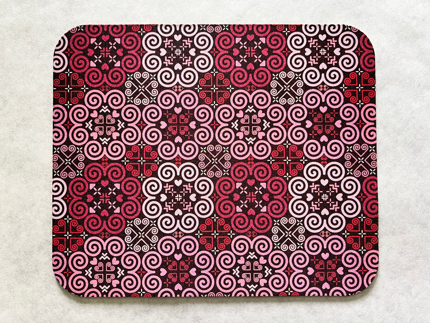 1/8" Thick Mousepad - Hmong Inspired - Cute Colorful Pattern Design - Red Wine Theme