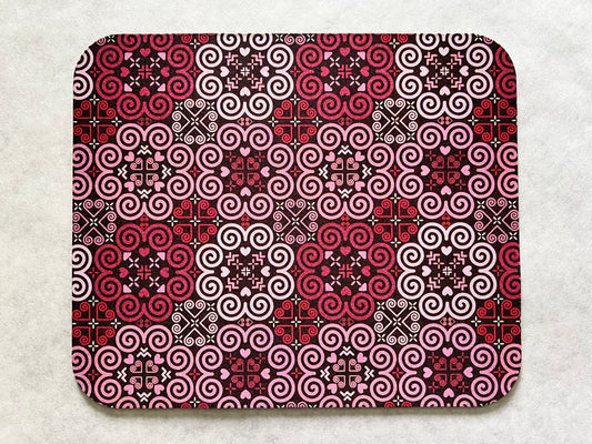 1/8" Thick Mousepad - Hmong Inspired - Cute Colorful Pattern Design - Red Wine Theme