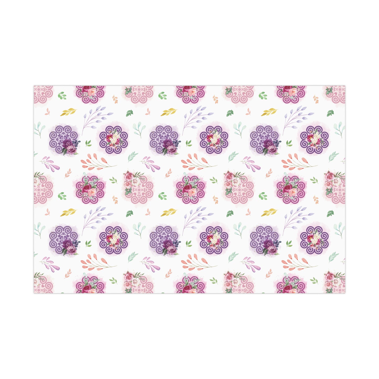 Gift Wrap Papers - Hmong Inspired - Pink Purple Patch Watercolor Leaves - Pattern BG