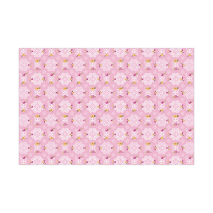 Gift Wrap Papers - Hmong Inspired Design - Pink and Yellow Watercolor Florals Flowers - Pink Background