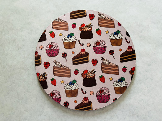 7.5" Round Mousepad (1/4" Thick) - Cute Assorted Desserts Sweets Bakery - Cupcakes and Cakes Theme