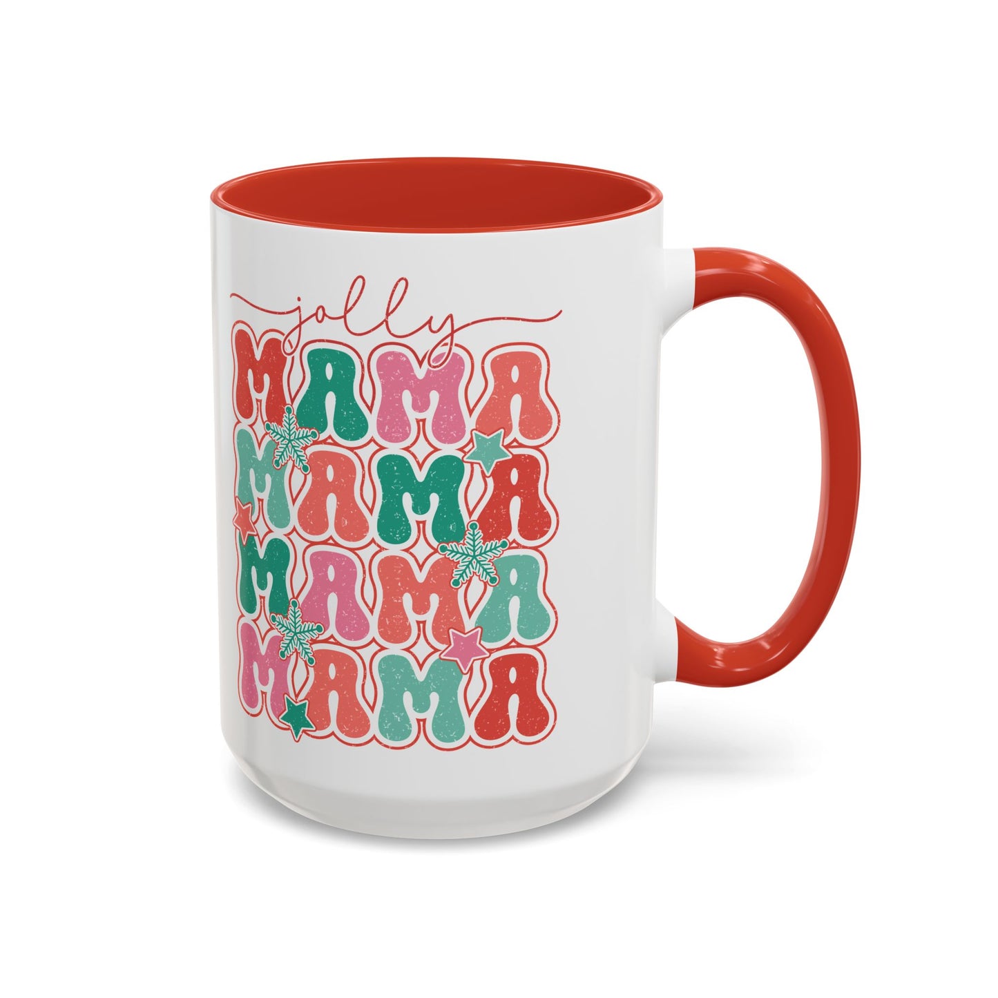 Coffee Mug Cup (11, 15oz) - Jolly Mama Retro Bright Colorful Style Theme Christmas