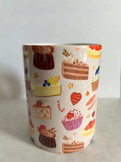 Mug 15oz White Ceramic - Watercolor Assorted Desserts Bakery - Cakes and Cupcakes