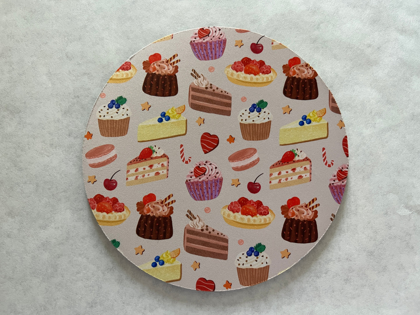 7.5" Round Mousepad (1/4" Thick) - Cute Watercolor Assorted Desserts Sweets Bakery