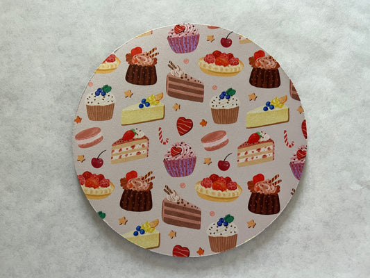 7.5" Round Mousepad (1/4" Thick) - Cute Watercolor Assorted Desserts Sweets Bakery