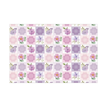 Gift Wrap Papers - Hmong Inspired - Pink & Purple Watercolor Florals Flowers Patch Square - Pattern BG