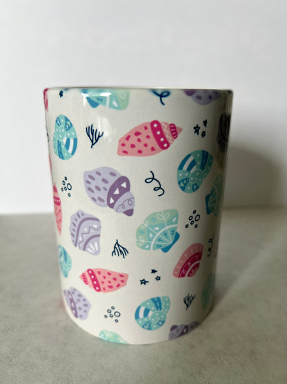 Mug 15oz White Ceramic - Cute Assorted Seashells - Bright Colorful Theme
