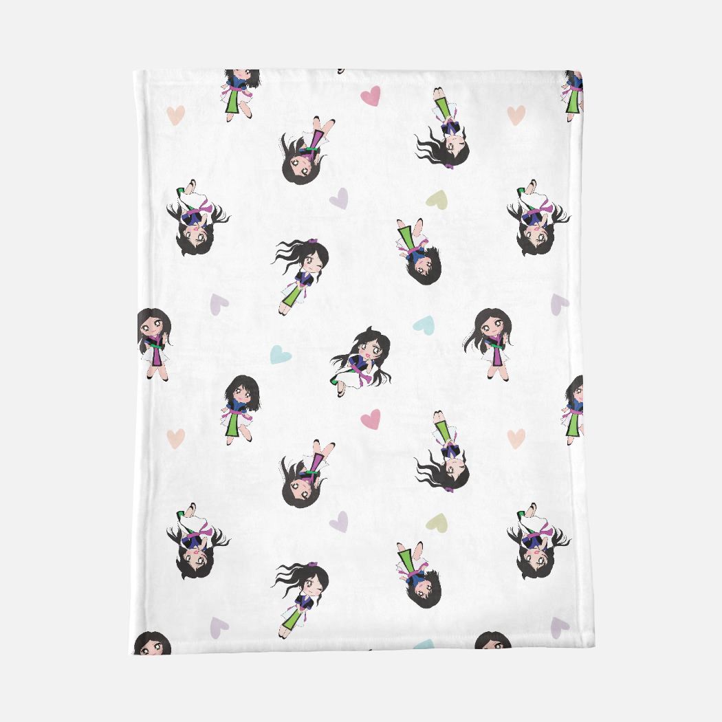 Minky Blanket - Hmong Inspired - Kawaii Characters - Hearts Only Watercolor - White BG