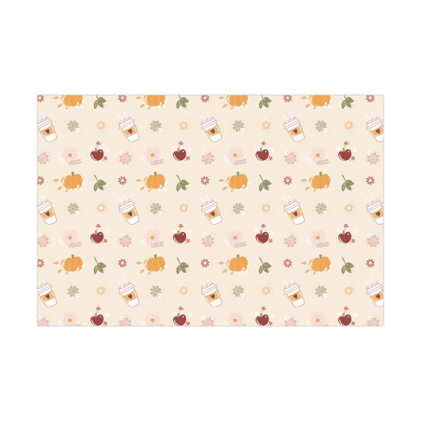 Gift Wrap Papers - Autumn Fall Theme - Apples Pumpkins Leaves Coffee - Pattern BG