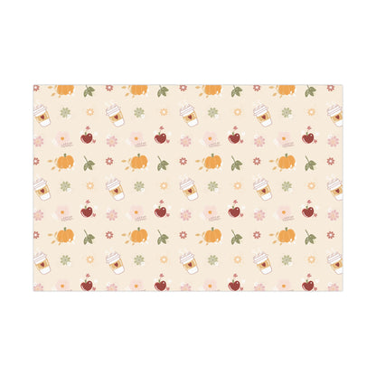 Gift Wrap Papers - Autumn Fall Theme - Apples Pumpkins Leaves Coffee - Pattern BG