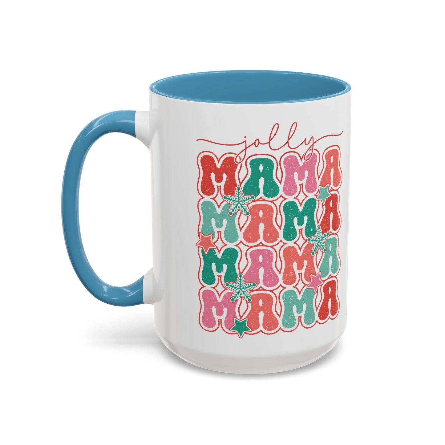 Coffee Mug Cup (11, 15oz) - Jolly Mama Retro Bright Colorful Style Theme Christmas