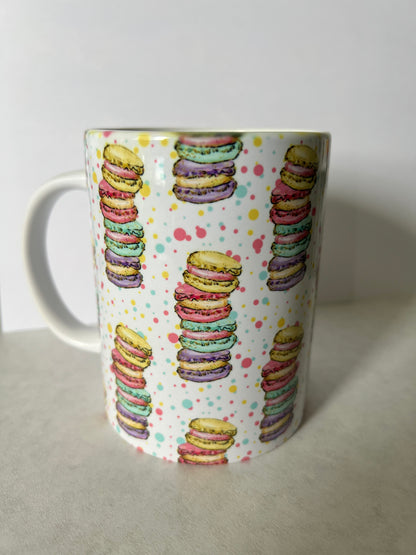 Mug 15oz White Ceramic - Watercolor Bakeries Dessert - Bright Colorful Macaroons