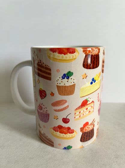 Mug 15oz White Ceramic - Watercolor Assorted Desserts Bakery - Cakes and Cupcakes