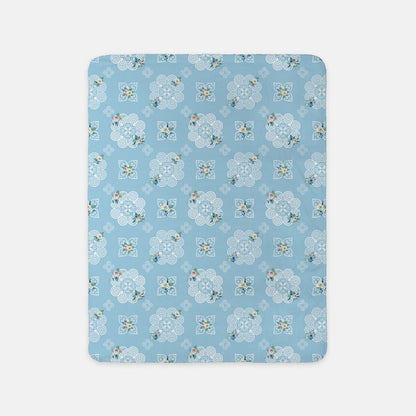 Sherpa Blanket (SAND) - Hmong Inspired - Blue White Watercolor Florals - Baby Blue BG