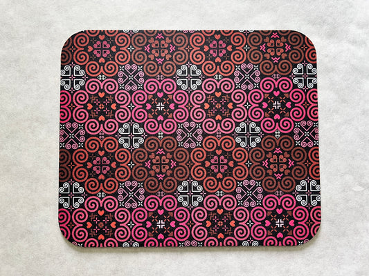 1/8" Thick Mousepad - Hmong Inspired - Cute Colorful Pattern Design - Bright Pink and Red Theme
