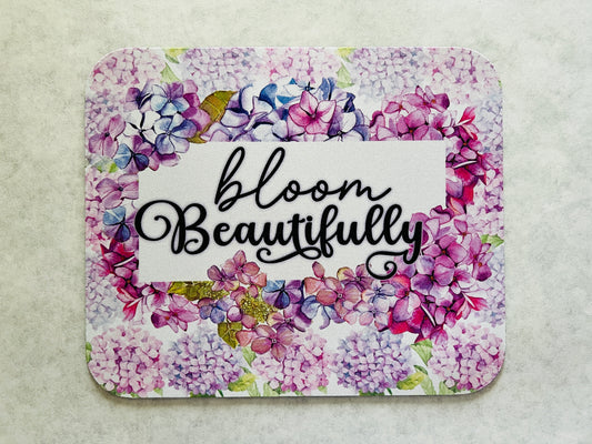 1/8" Thick Mousepad - Bloom Beautifully - Watercolor Florals Hydrangeas - Bright Blue Pink Purple Theme