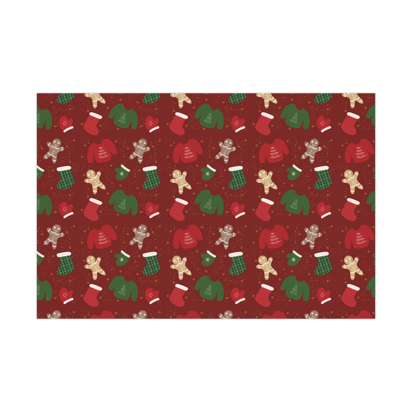 Gift Wrap Papers - Christmas Theme - Sweaters Stockings Mittens Gingerbread - Red BG