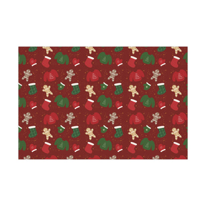 Gift Wrap Papers - Christmas Theme - Sweaters Stockings Mittens Gingerbread - Red BG