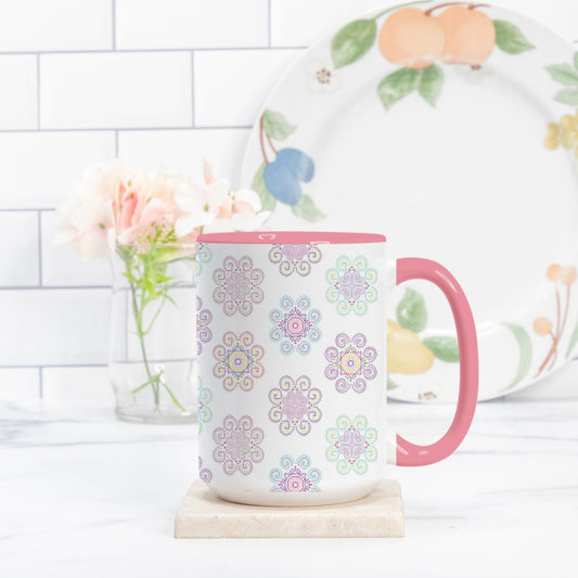 Mug Deluxe 15oz. (Pink + White) Hmong Inspired Design